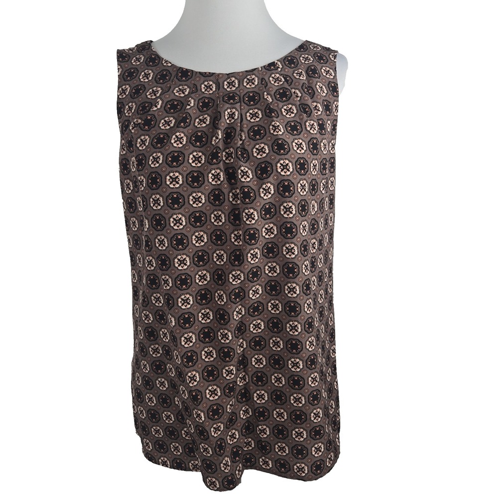 Ann Taylor LOFT‎ Medium M Taupe Geometric Sleeveless Chiffon Tank Top